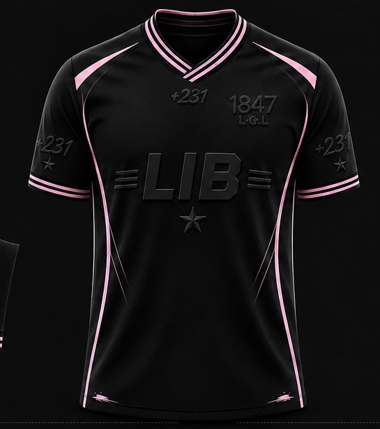 Black jersey with light pink edge accents